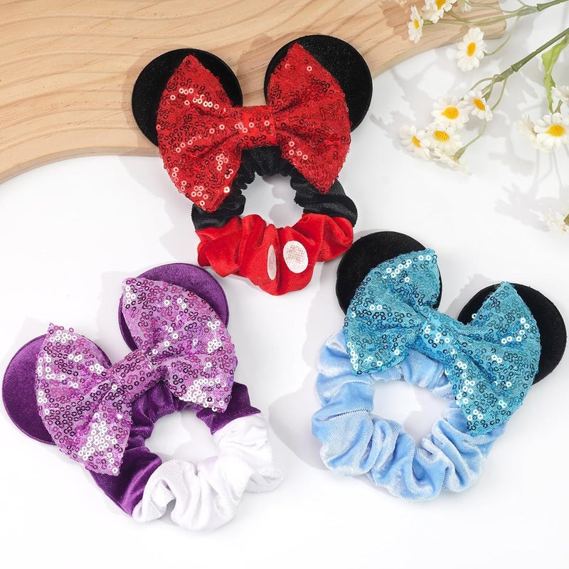 CellElection 6 Pack Mouse Ears Scrunchies Velvet Sparkle Sequin Mouse Bows Hair Scrunchies Hair Ties Elastic Rubber Bands Ponytail Holders for Kids Women Girls Christmas Party Decoration - Image 4